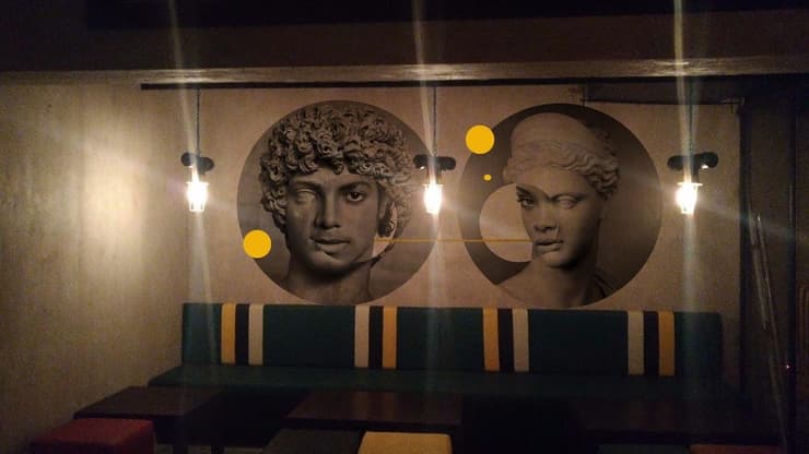 Greek busts bar interior (Hub at ECR), Chennai, detail 1