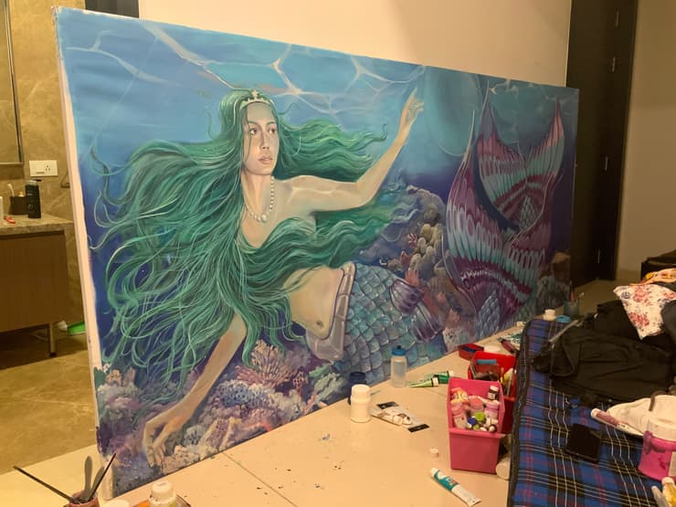 Mermaid, large canvas, detail 1