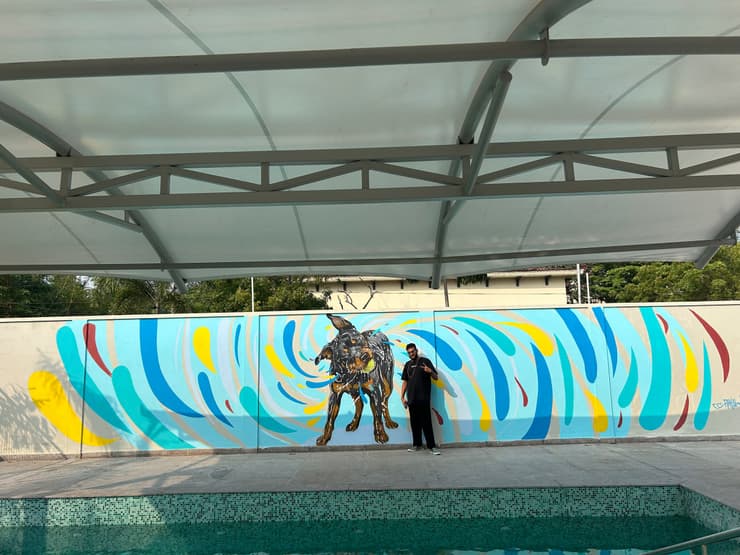 Pawclub, swimming pool dog mural, Chennai, detail 1