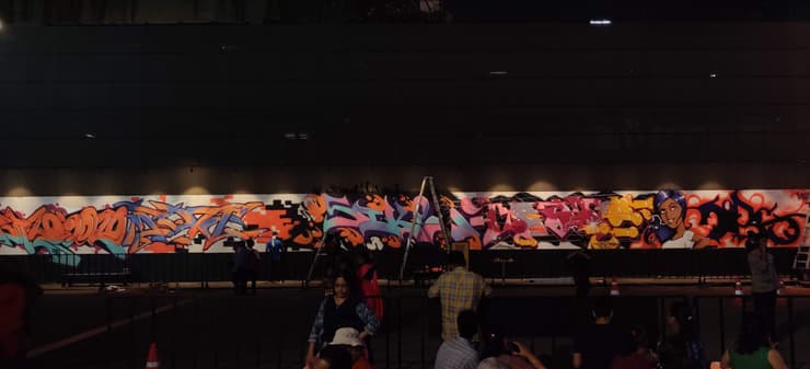 Long graffiti production, night event, Chennai, detail 1