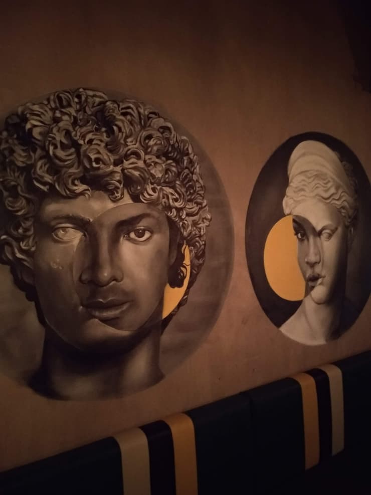 Greek busts bar interior (Hub at ECR), Chennai, detail 2