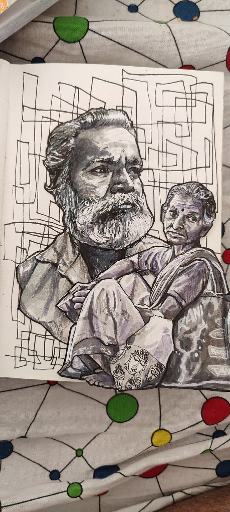 Cut-out figure on patterns: newspaper man, Chennai, detail 4