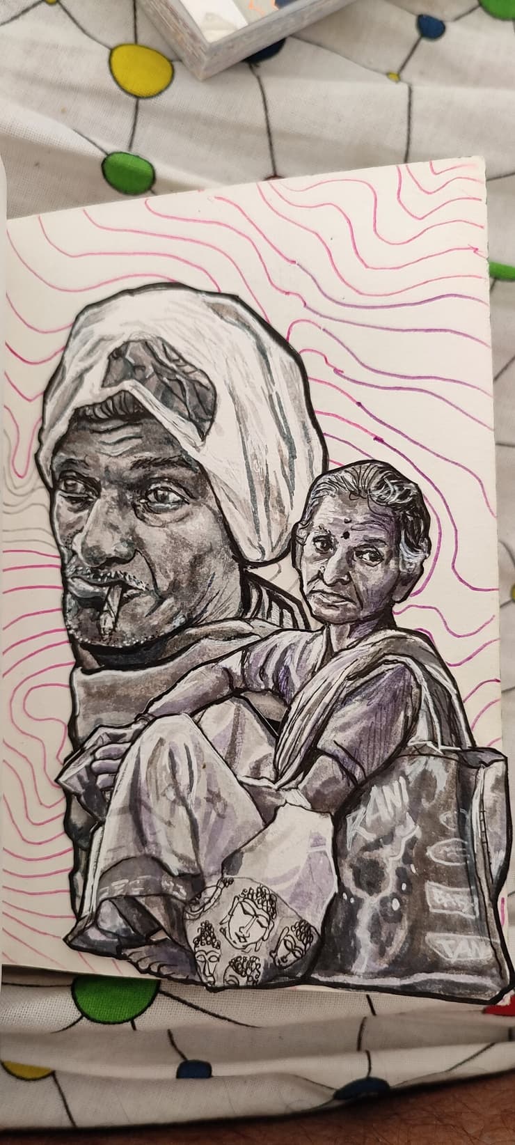 Cut-out figure on patterns: newspaper man, Chennai, detail 5