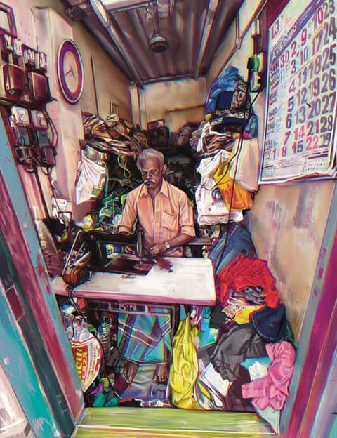 Digital illustration, tailor's shop, Chennai