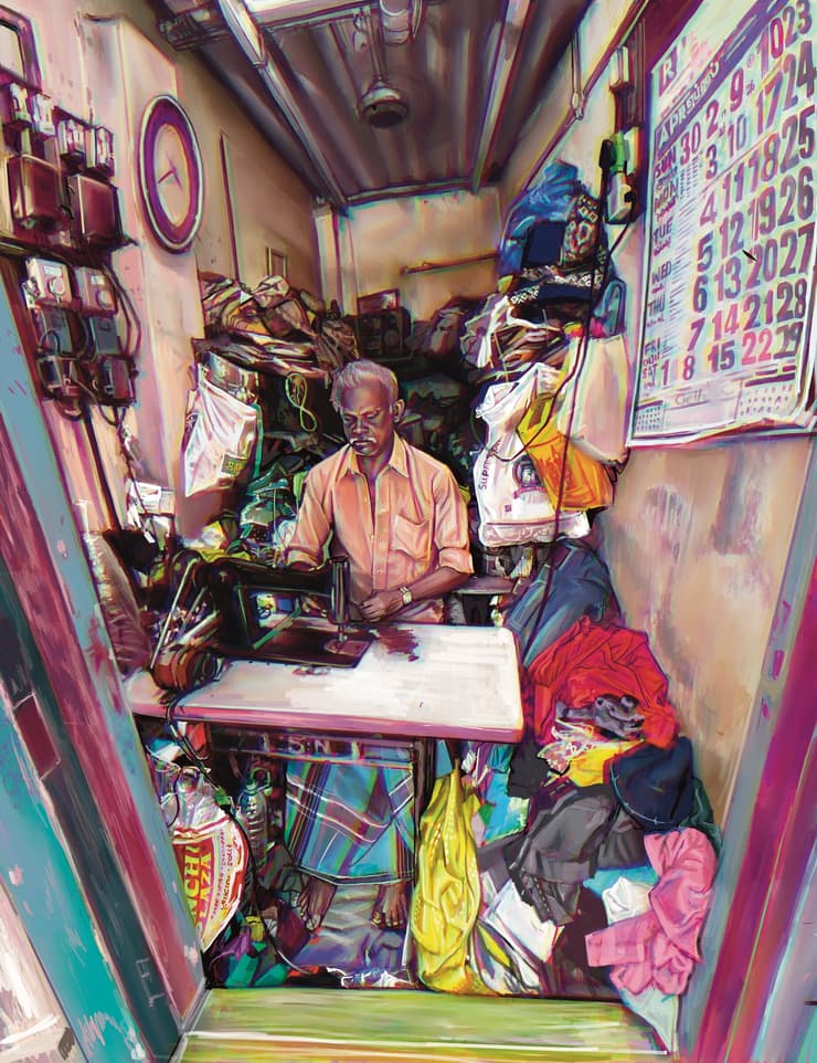 Digital illustration, tailor's shop, Chennai