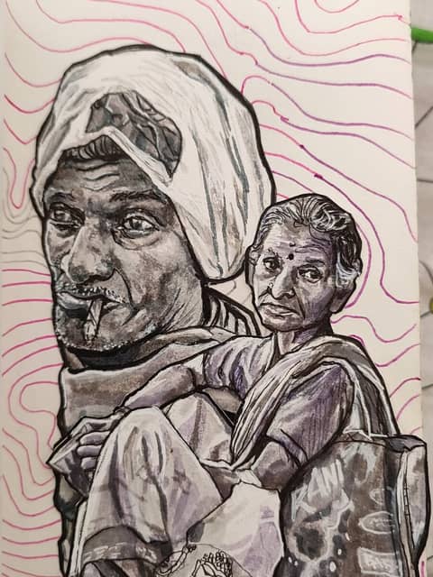 Cut-out figure on drawings: mother and child