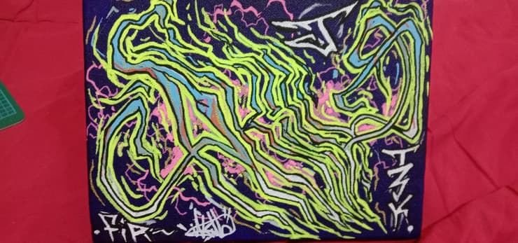 Neon flow lines on purple, FIR x T3K, Bengaluru