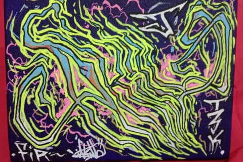 Neon flow lines on purple, FIR x T3K, Bengaluru
