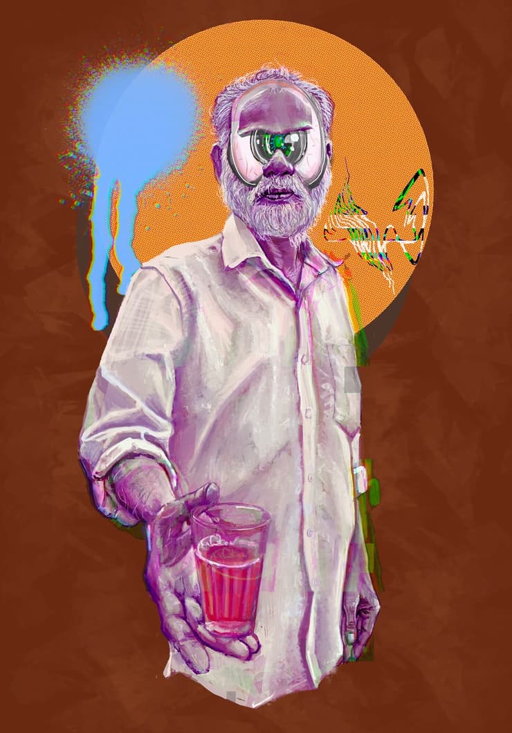 Reclining man with glass, digital