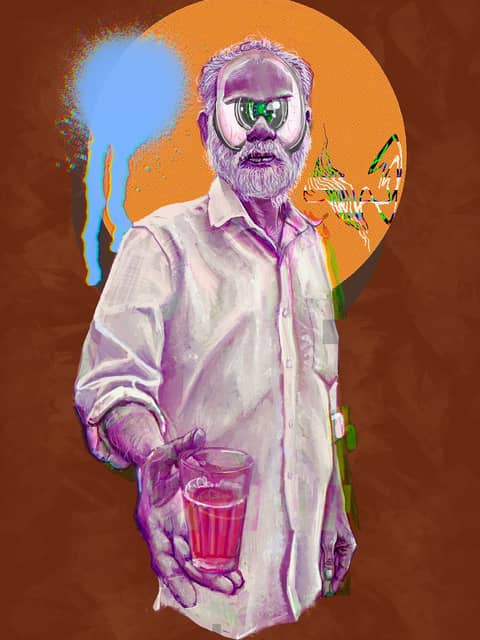 Reclining man with glass, digital