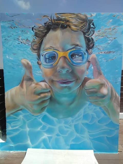 Underwater boy with goggles, rooftop cube, Erode