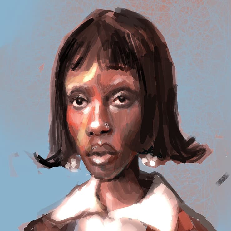 Woman with bob and pearl earrings, digital