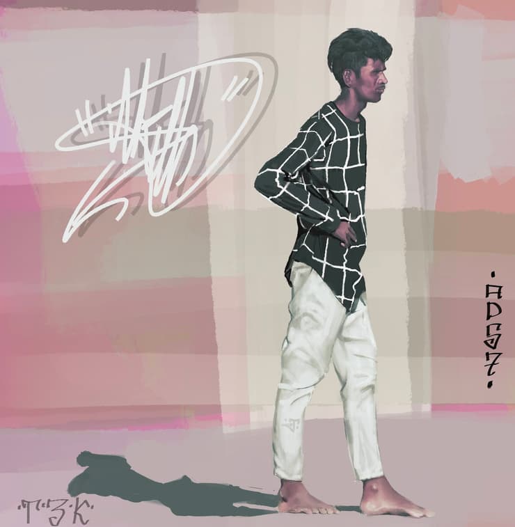 Digital illustration, young man walking, Chennai