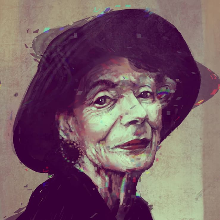 Old woman in black hat, digital