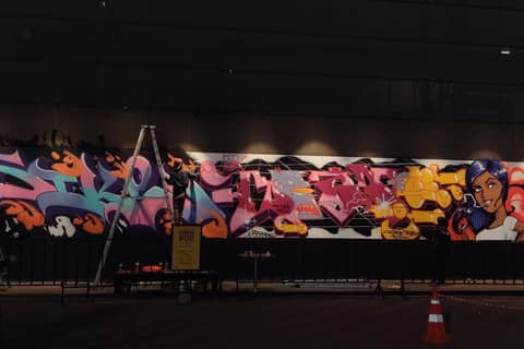 Long graffiti production, night event, Chennai