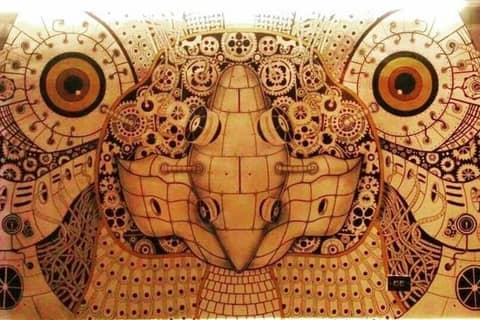 Mechanical owl, gold ornamental piece