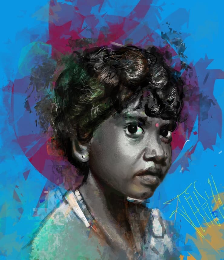 Child portrait, blue digital