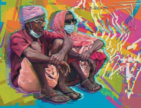 Digital illustration, two figures, Chennai