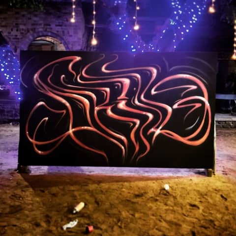 Calligraffiti board with portrait, night event · 8F7F9CD6, Chennai
