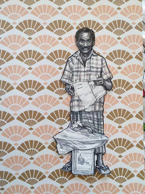 Cut-out figure on patterns: newspaper man, Chennai
