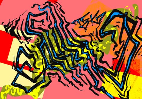 Digital wildstyle letters, pink-yellow