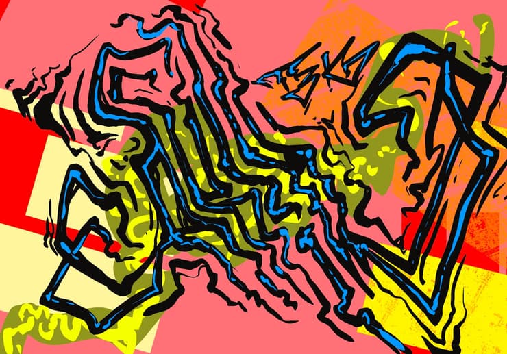 Digital wildstyle letters, pink-yellow